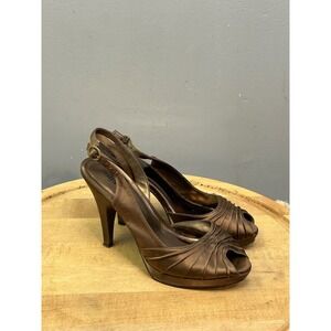 Unlisted Heels Women 8.5 Bronze Party Lounge Peep Toe Pleated Slingback Platform